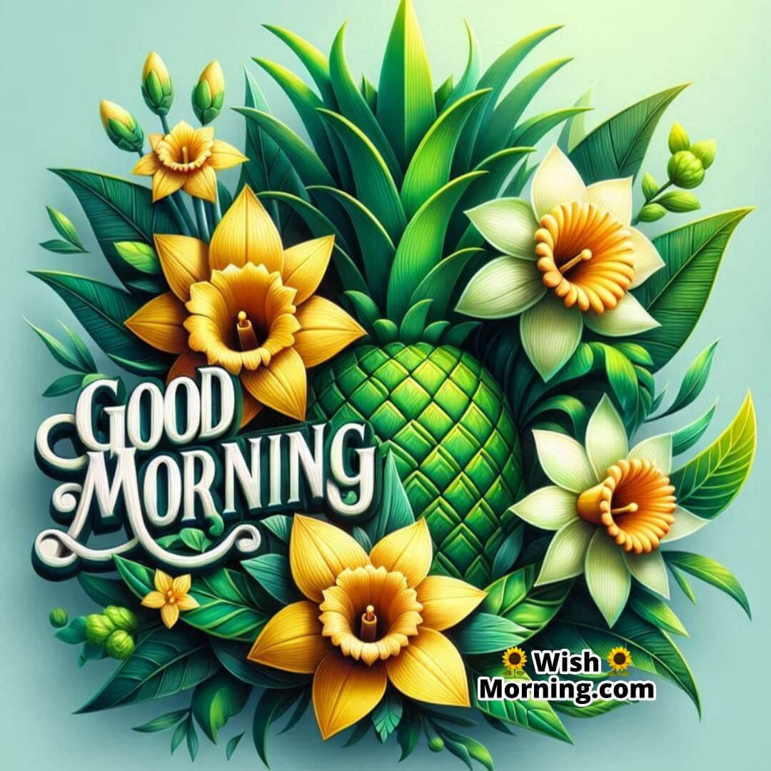 Good Morning Image With Daffodils And Pineapple