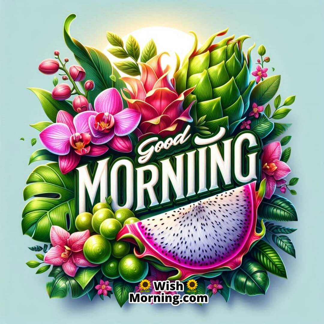 Good Morning Image With Orchid And Dragon Fruit