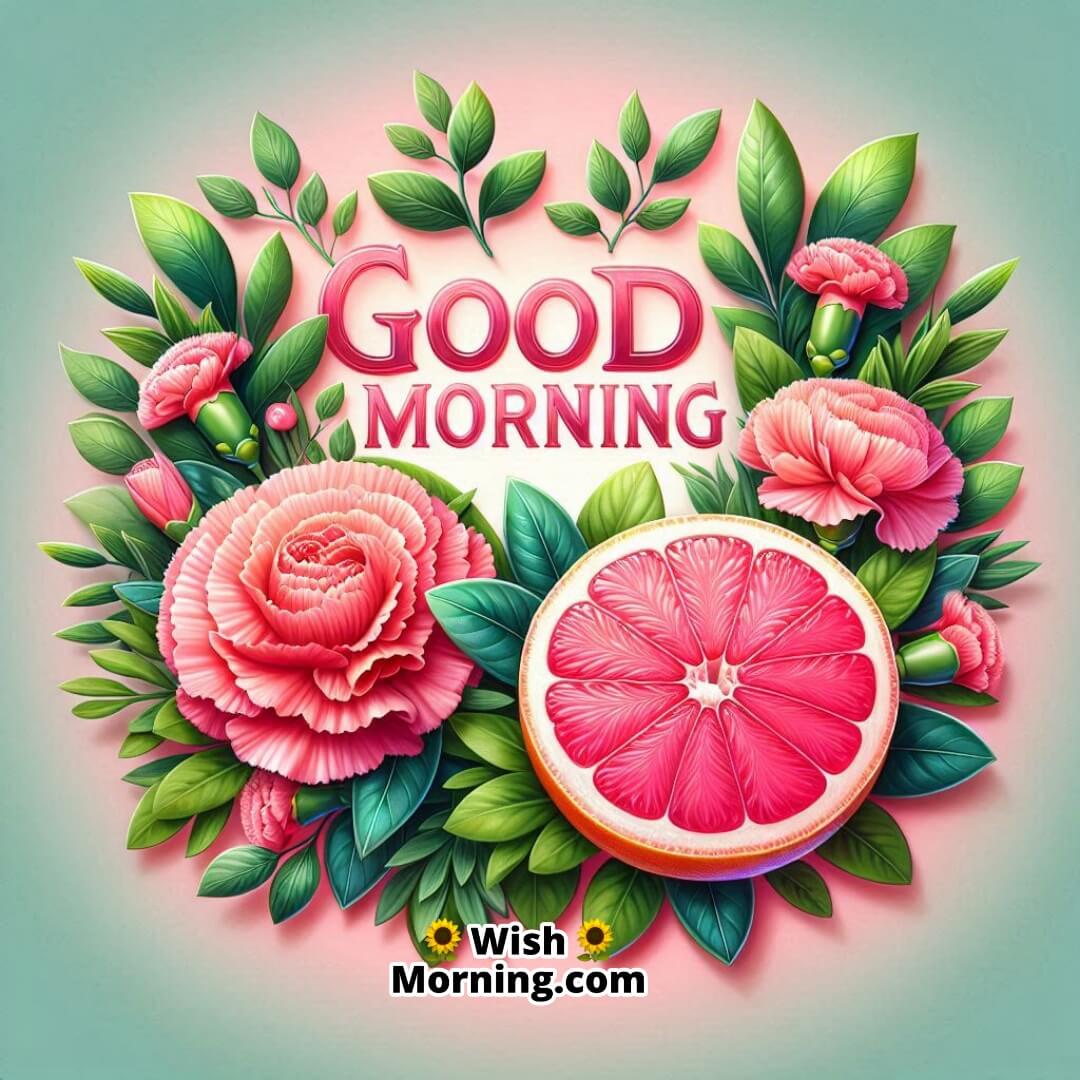 Good Morning Image With Pink Carnation And Grapes
