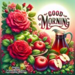 Good Morning Image With Red Roses And Red Apples