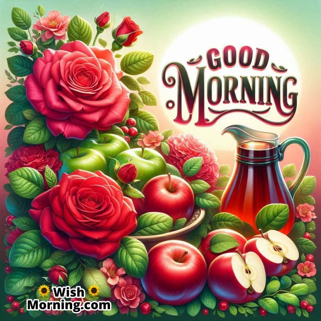 Good Morning Image With Red Roses And Red Apples