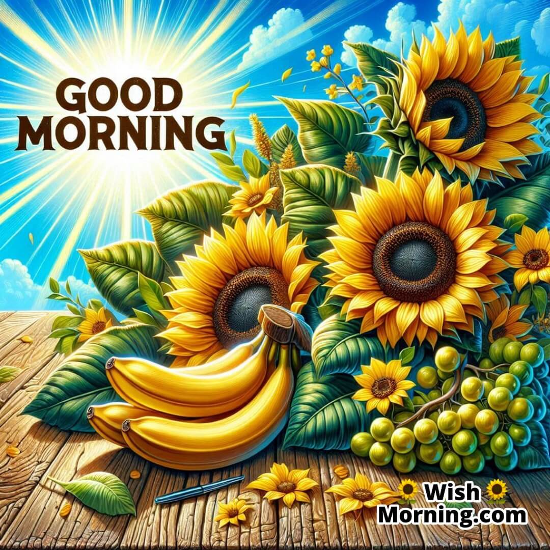 Good Morning Sunflowers And Colorful Fruits Image