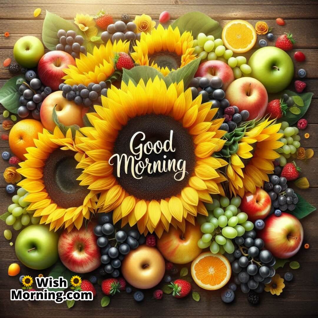 Good Morning Sunflowers And Fruits Image