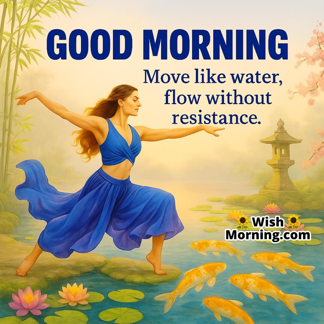 Good Morning flow yoga beside a koi pond, symbolizing movement, grace, and emotional ease.