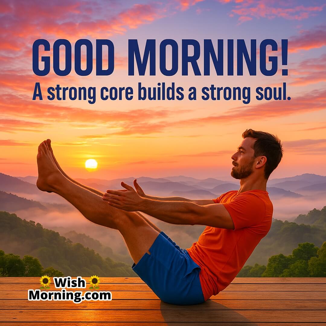 Good Morning mountain yoga with bold sunrise colors, symbolizing inner power, balance, and clarity.