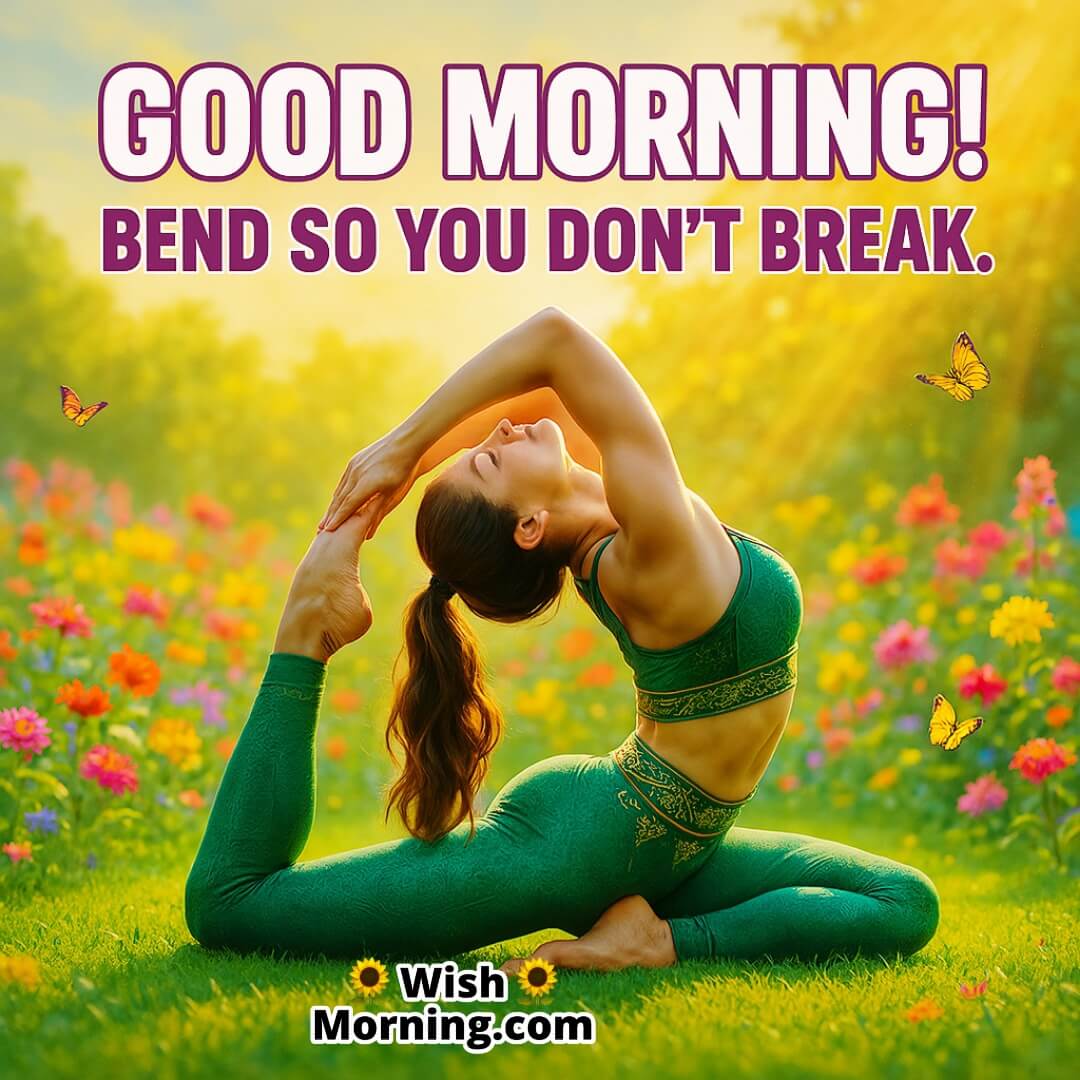 Good Morning garden yoga in colorful blooms, symbolizing resilience, flexibility, and blooming strength.