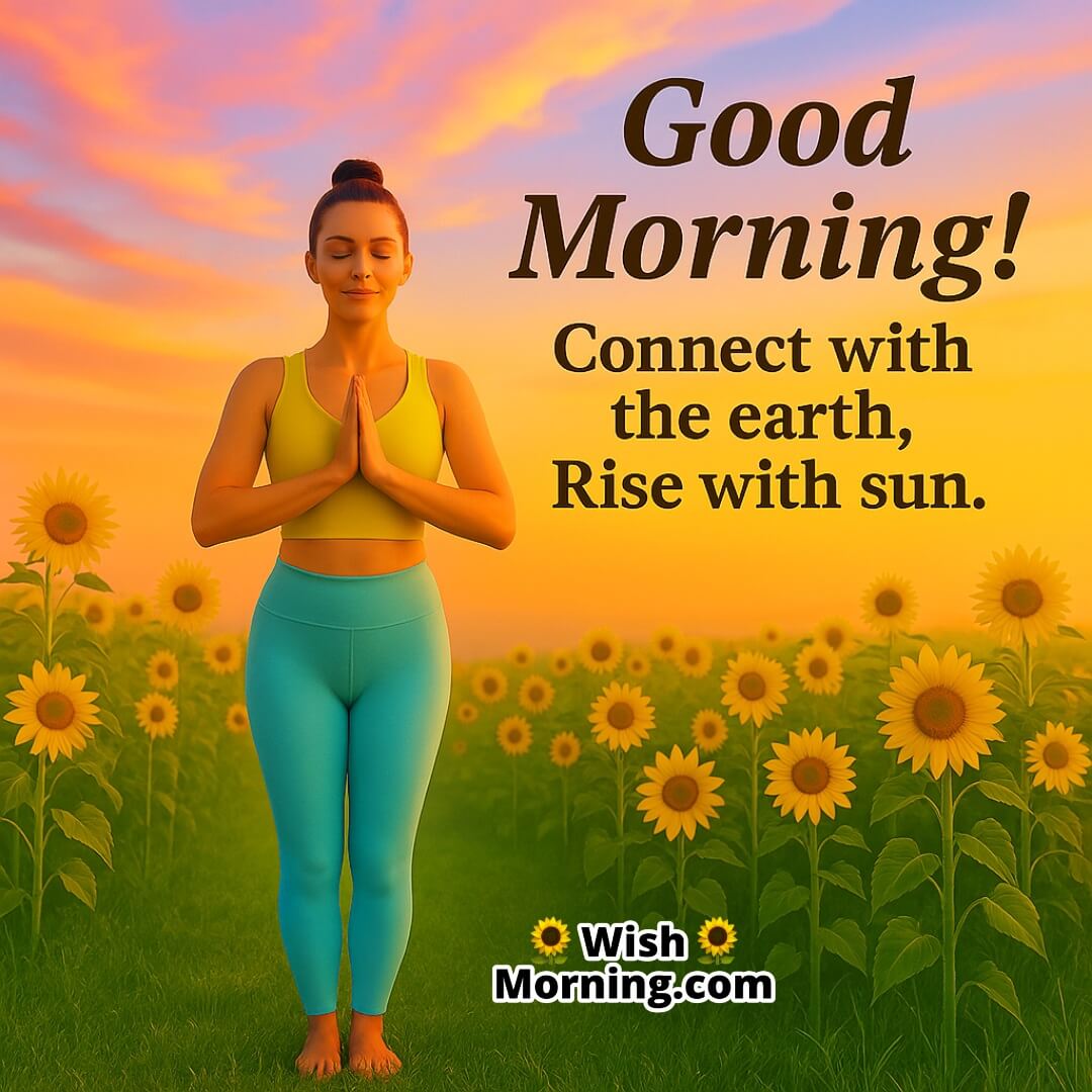 Good Morning sunlit yoga in a field of flowers, symbolizing connection, growth, and joyful awakening.