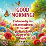 Good Morning image featuring a peaceful countryside sunrise with natural calmness symbolizing inner peace.