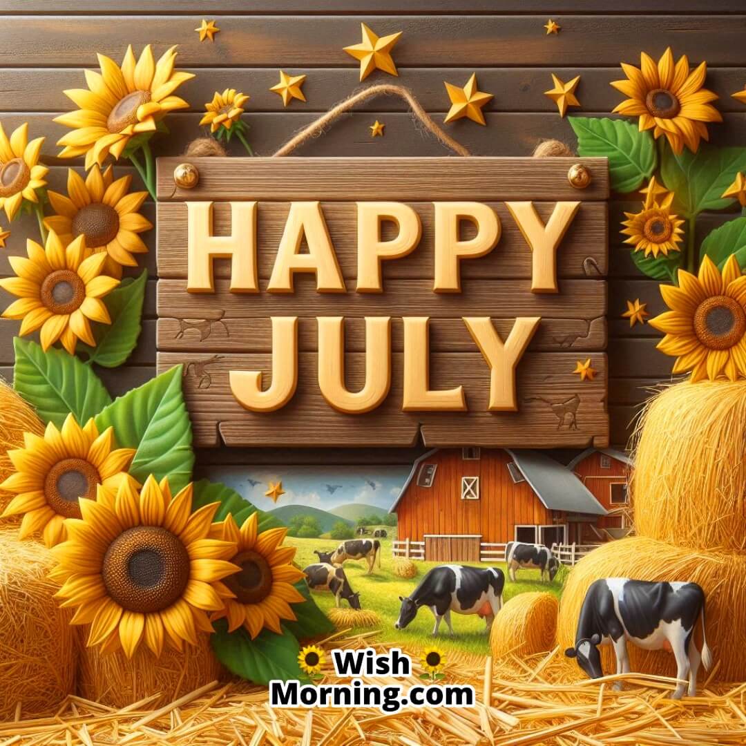 Happy July on a peaceful farm reflecting warmth and simplicity.