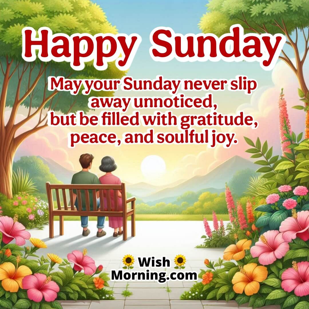 Sunday Blessings image featuring an empty garden bench under a flowering tree, symbolizing peace, reflection, and the blessing of quiet moments.