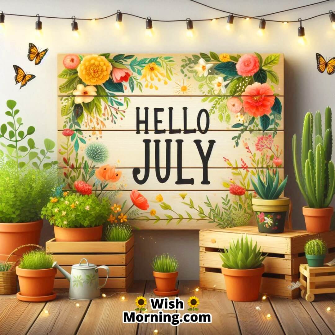 Hello July in a cozy garden corner filled with nature’s charm.
