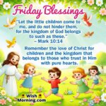 Friday Blessings image featuring Jesus with joyful children in a sunny garden, symbolizing innocence and divine love.