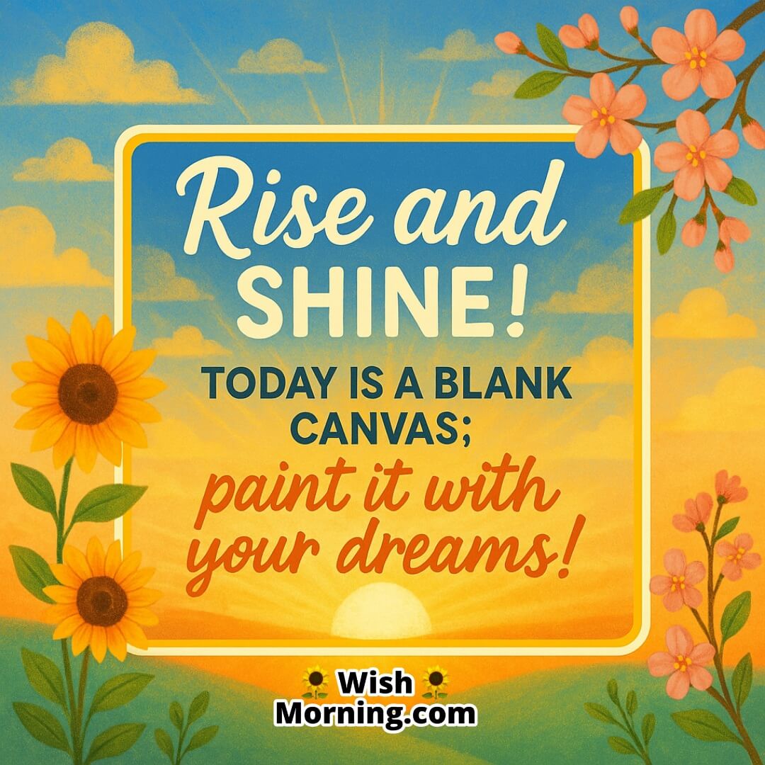 Good Morning with glowing sunrise and blooming flowers, symbolizing a fresh canvas and the joy of dream-filled beginnings.