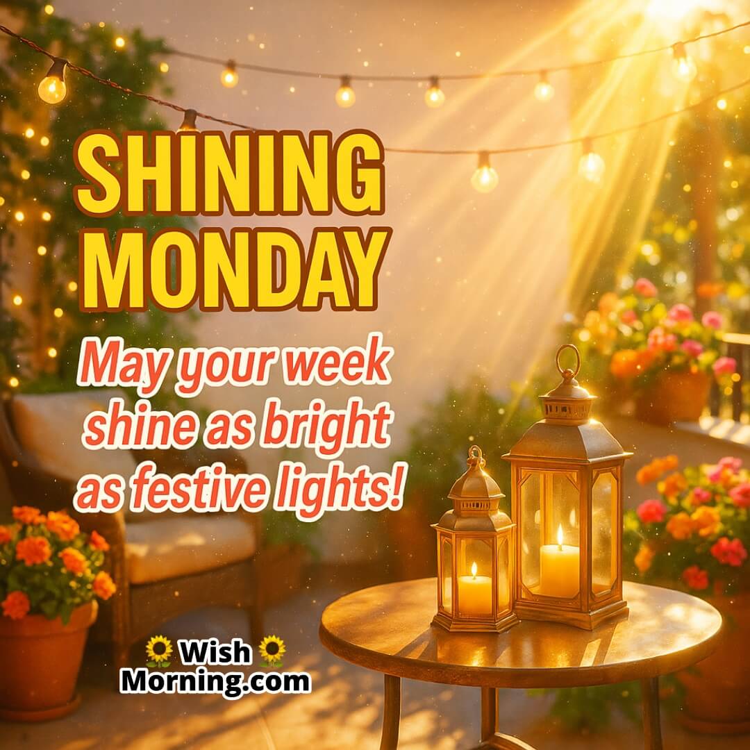 Shining Monday with realistic festive lights and bright morning glow symbolizing joy, energy, and a radiant week ahead.