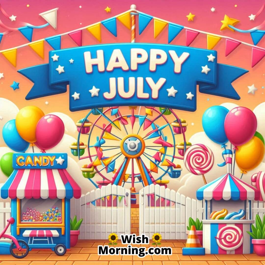 Happy July at a summer fair representing festivity and happiness.