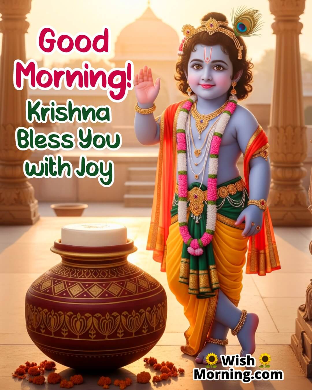 Good Morning Bal Krishna Blessings image showing innocence, joy, and divine protection.