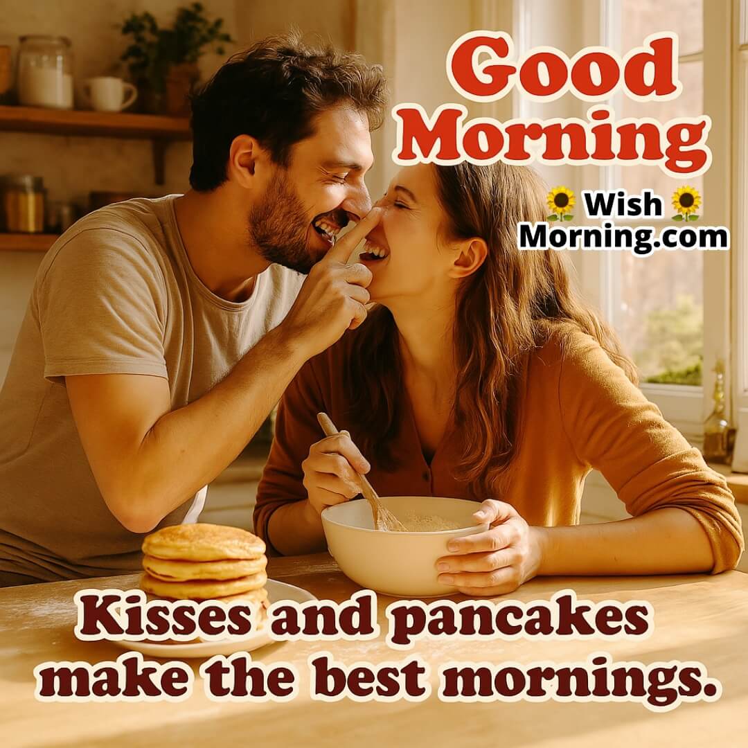 Best Good Morning Kiss image featuring playful kitchen moment, symbolizing fun and intimacy.
