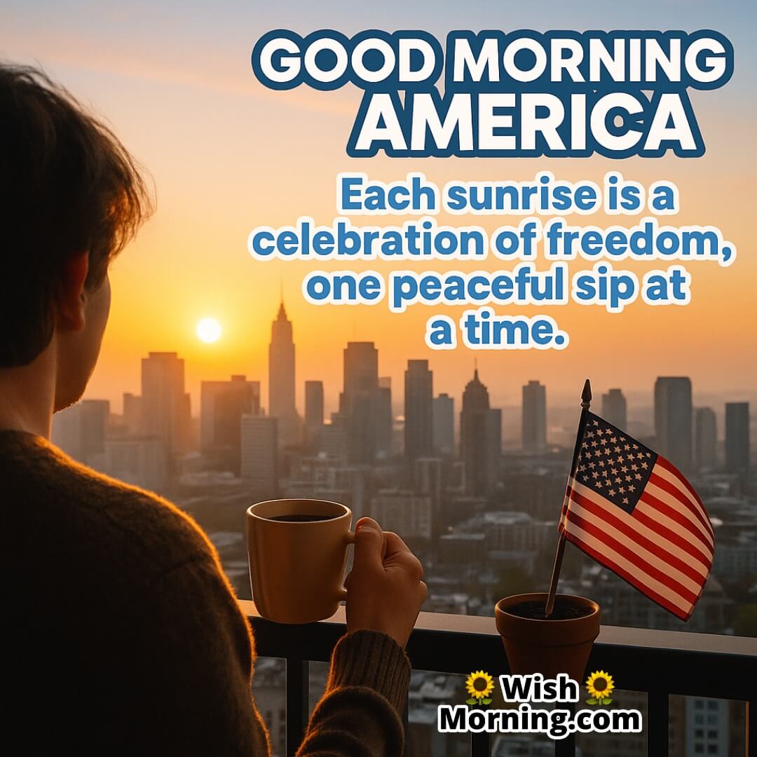 Good Morning America Daily Freedom image featuring balcony coffee and city view, symbolizing quiet urban independence.