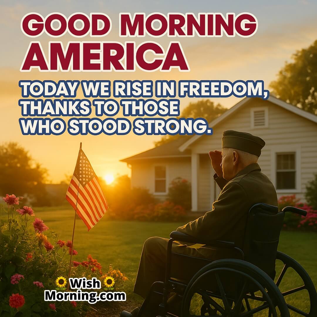 Good Morning America Thankful To Veterans image featuring veteran saluting flag, symbolizing respect and sacrifice.