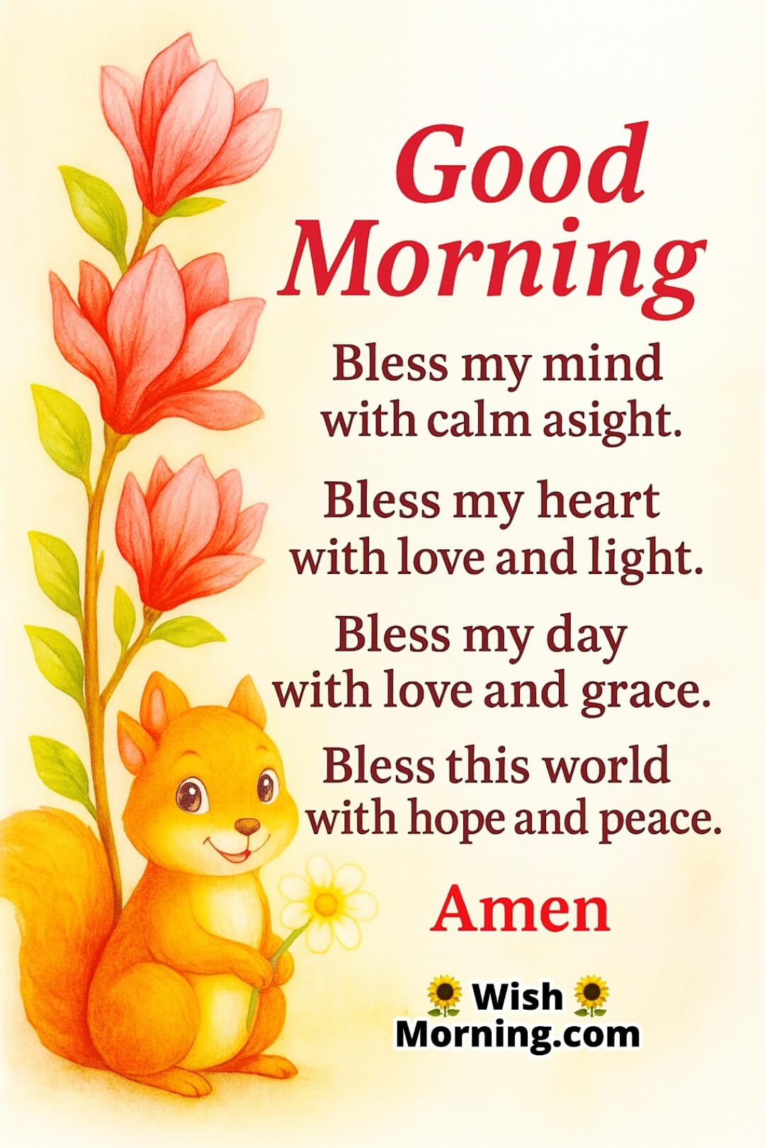 Good Morning blessing image featuring pink magnolia flowers and a spiritual message for peace, grace, and love.