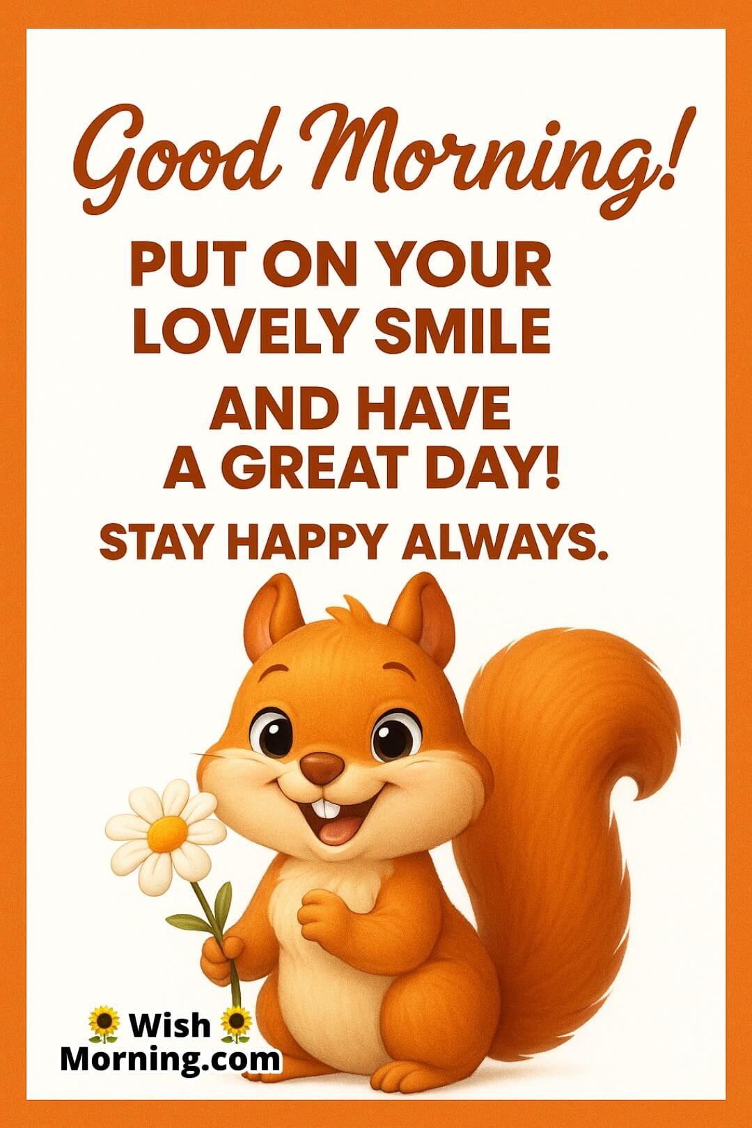 Good Morning Cute Cartoon Squirrel Image with Smiles