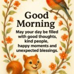 Good Morning message image featuring colorful birds on blooming branches, symbolizing a joyful and blessed start to the day.
