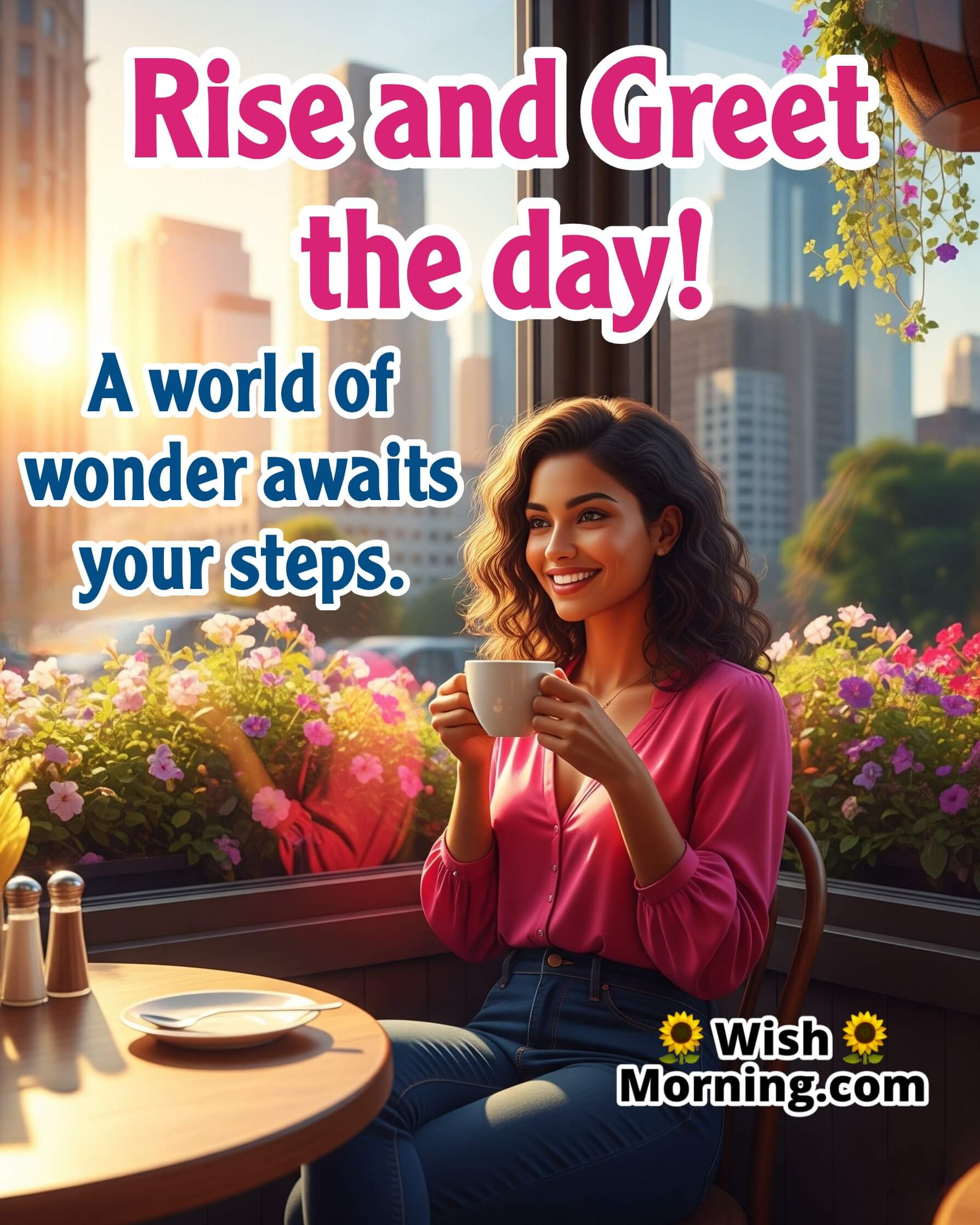 Good Morning image featuring city sunrise with people enjoying the morning, symbolizing wonder and new possibilities.