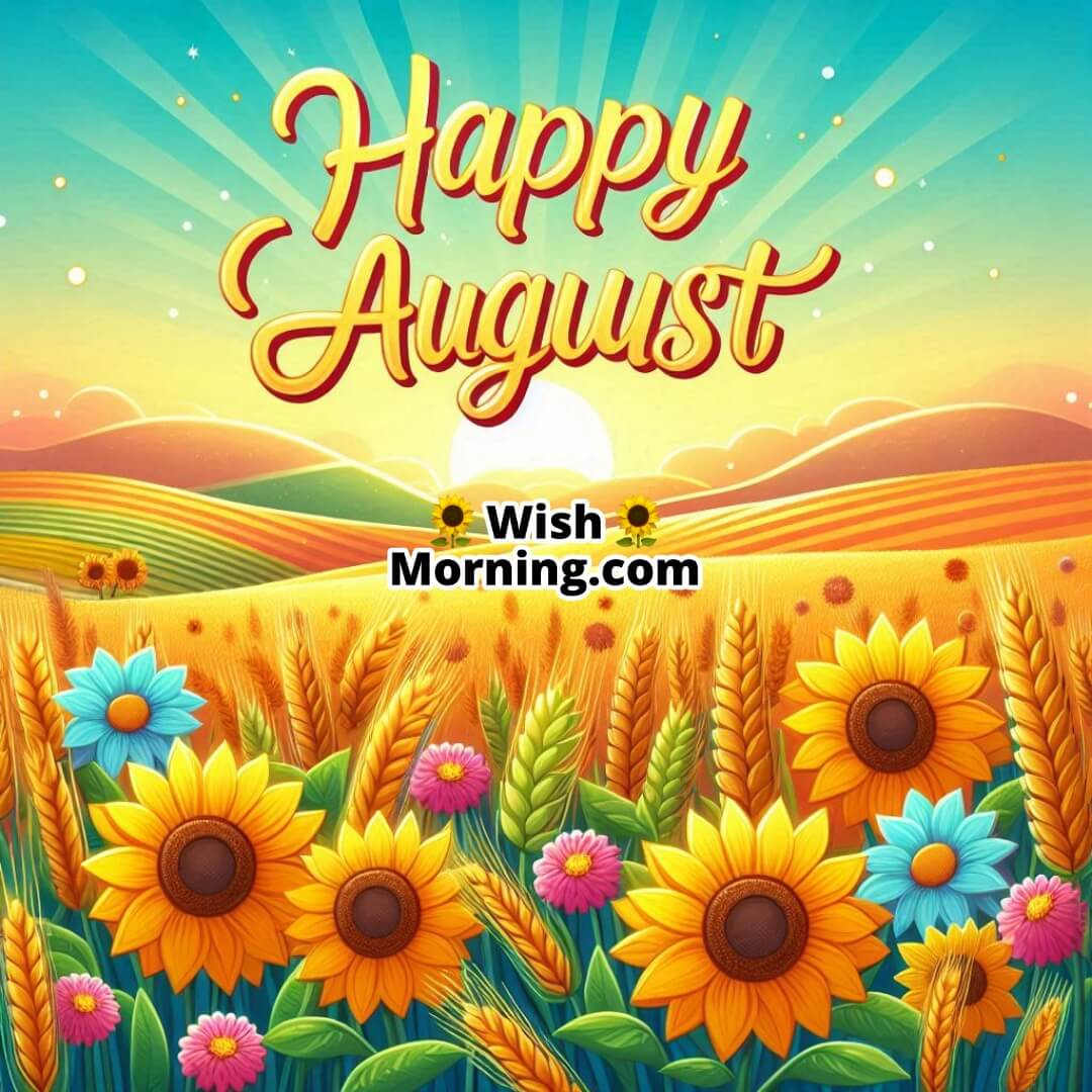Happy August Golden Sunrise Over Field Image