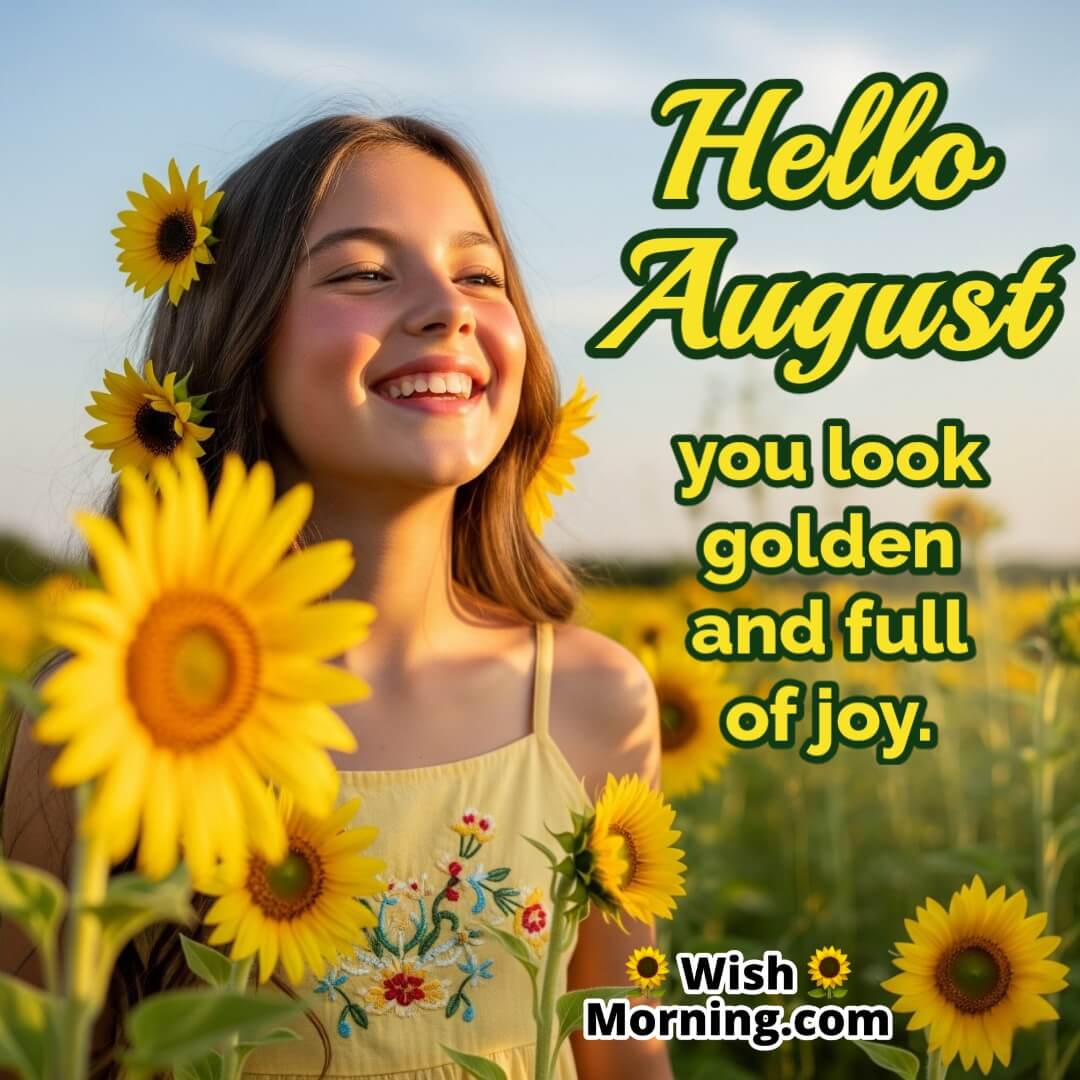 Hello August Sunflower Field Greeting Image