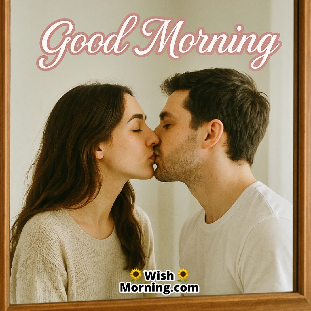 Mirror Reflection Morning Kiss Good Morning image showing mirrored reflection, symbolizing sweet shared mornings.