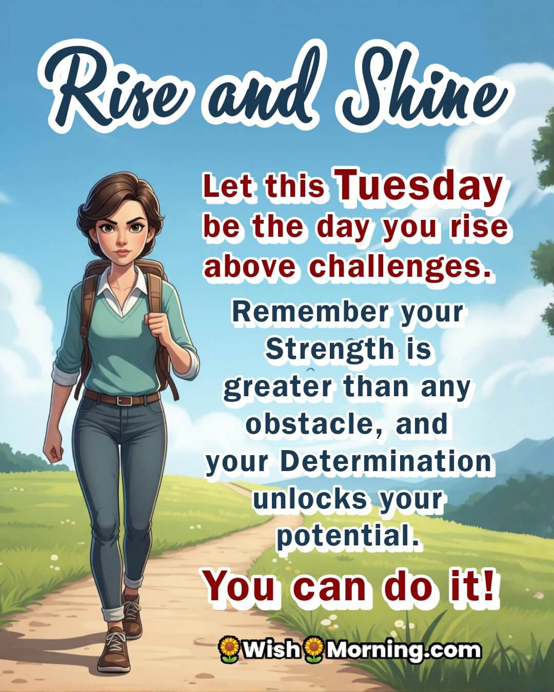Motivational Tuesday Message featuring A determined person steps forward on a path, symbolizing rising above challenges and a strong resolve to succeed.