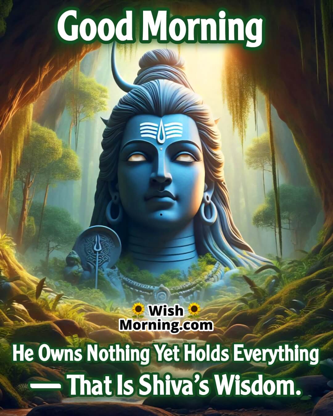 Lord Shiva in forest cave seated in solitude, symbolizing detachment, simplicity, and divine wisdom.