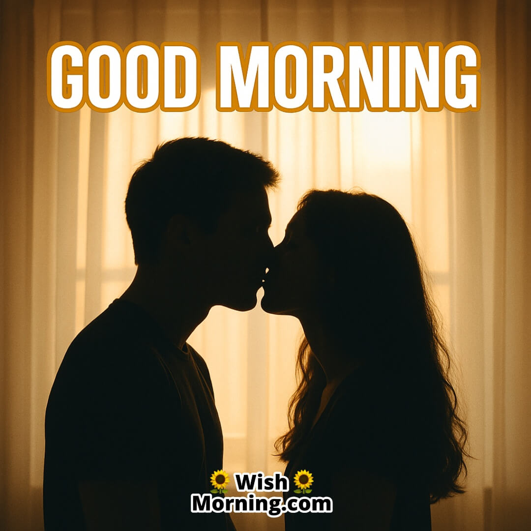 Silhouette Morning Kiss Good Morning Romantic image featuring window-lit silhouette, symbolizing warm love and soft beginnings.