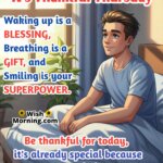 Thankful Thursday Morning Blessing image featuring a person waking up peacefully symbolizing gratitude and the joy of being alive.
