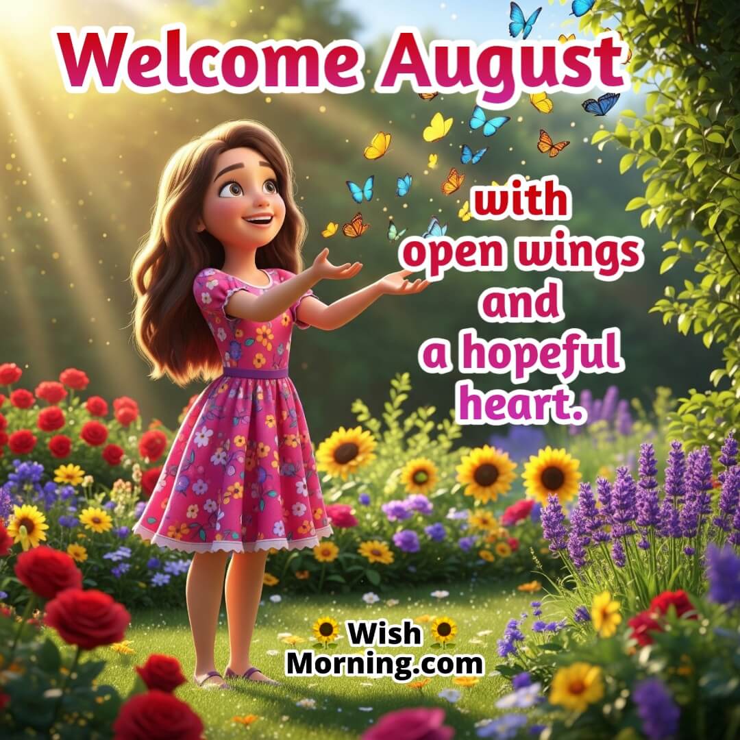 Welcome August Butterfly Garden Wish Image