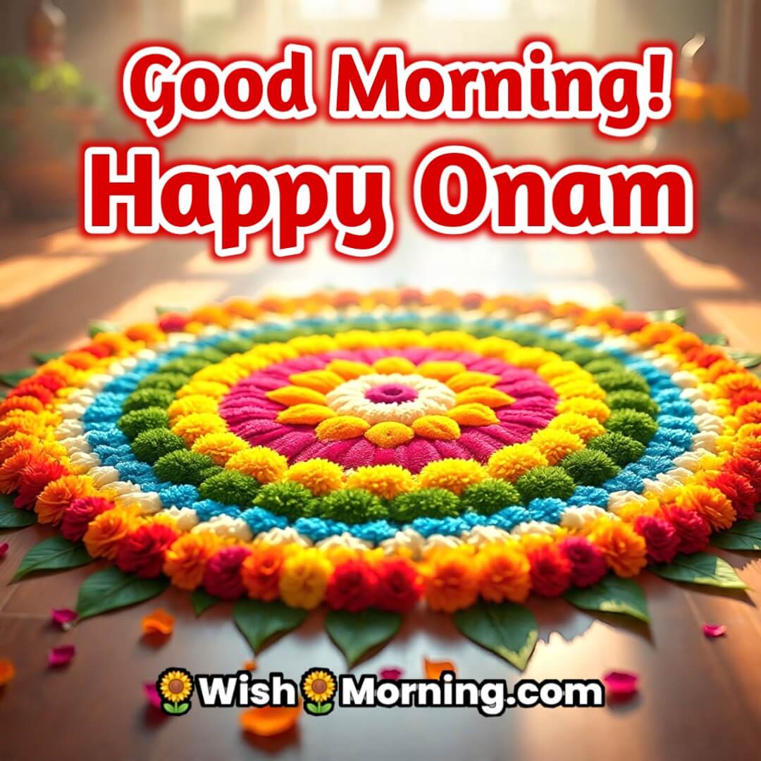 Good Morning Happy Onam Flower Rangoli Photo