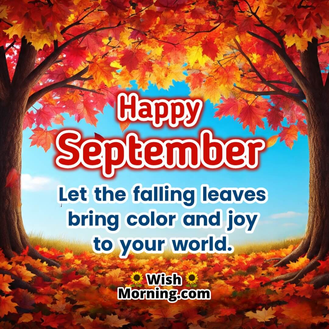 Happy September Falling Autumn Leaves Quote