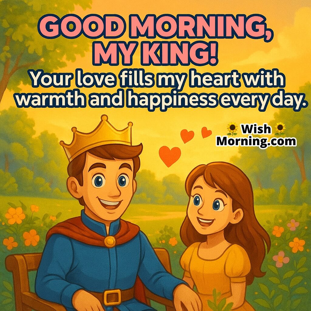 A King's Good Morning from His Queen featuring a young man with royal king vibes in a morning garden, symbolizing pride and love.