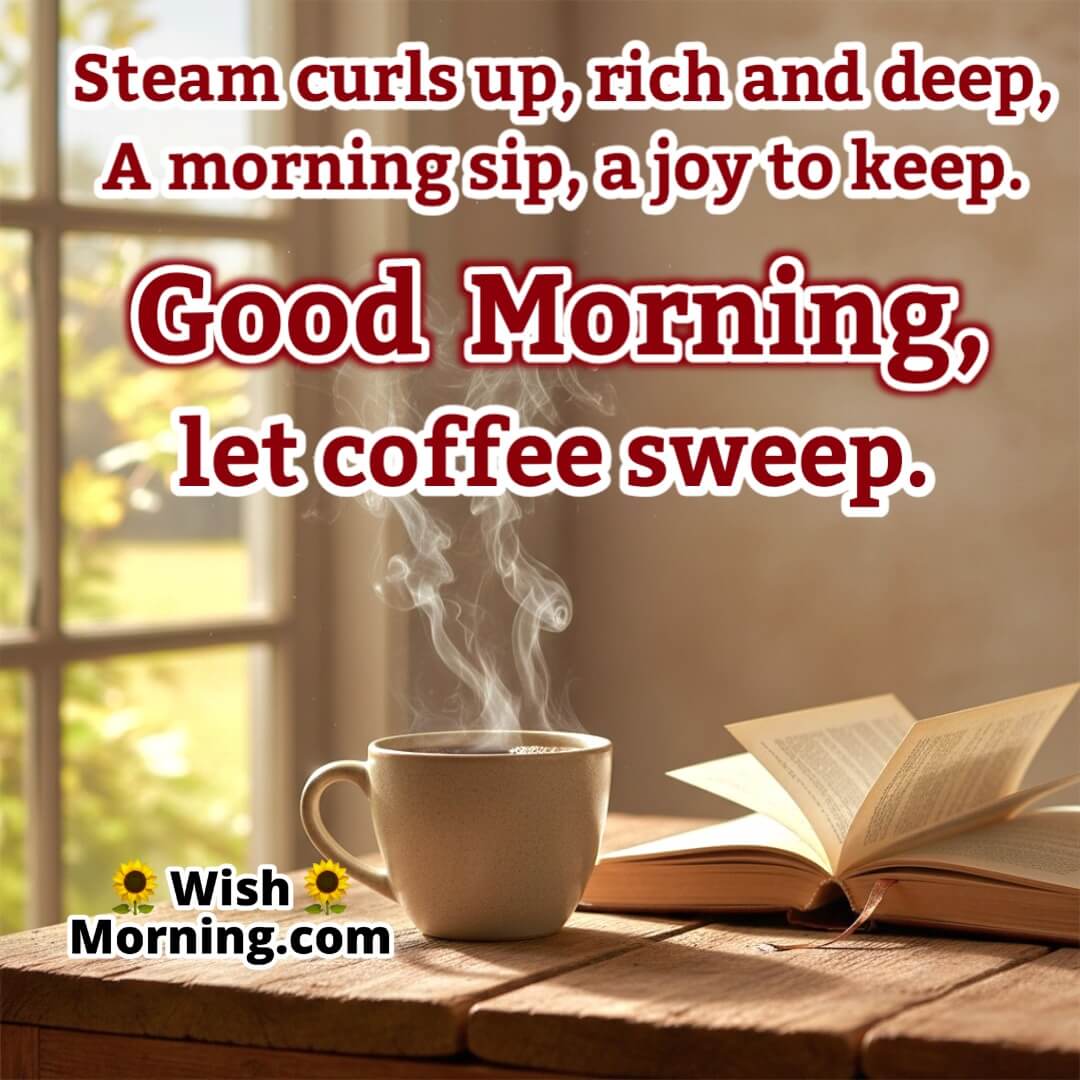 A steaming cup of coffee by a sunlit window, symbolizing warmth and a fresh start.