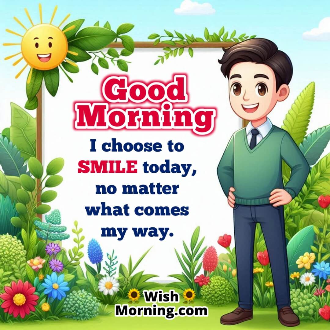 Garden image of a person smiling calmly among fresh plants and flowers in morning light symbolizing strength and positivity.