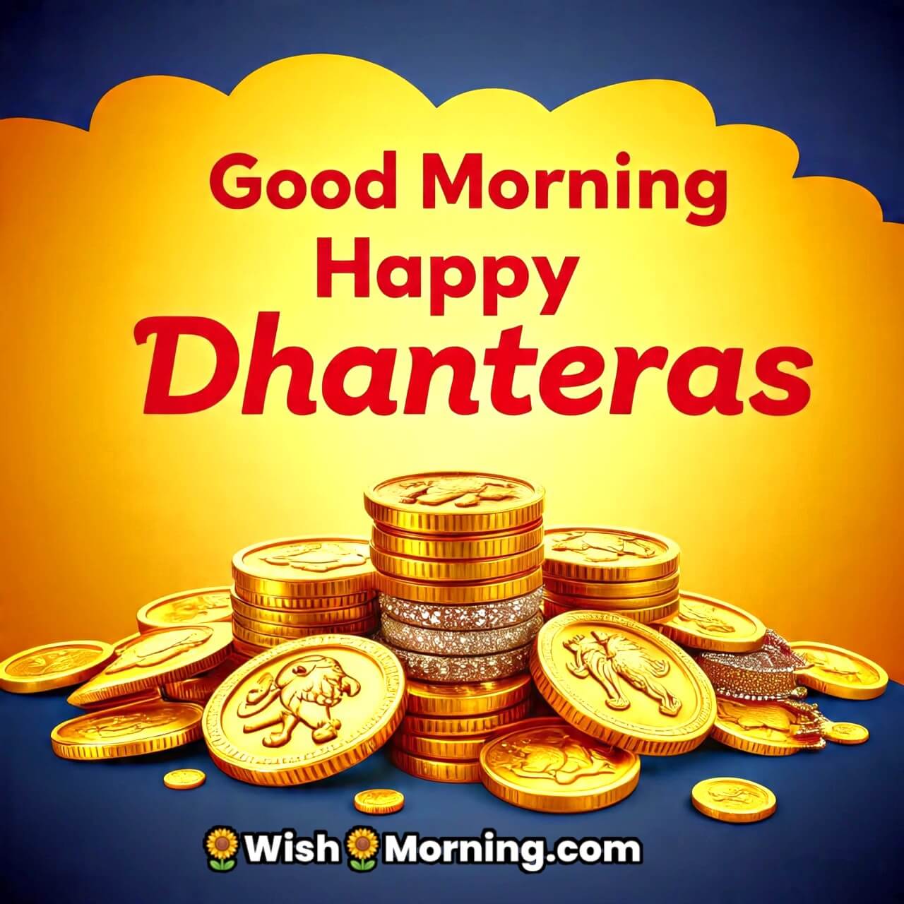 Good Morning Happy Dhanteras Gold Coins Image