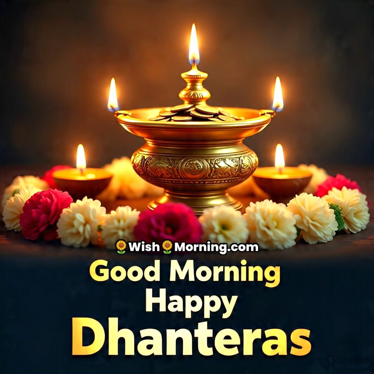 Good Morning Happy Dhanteras Sacred Lamp Image