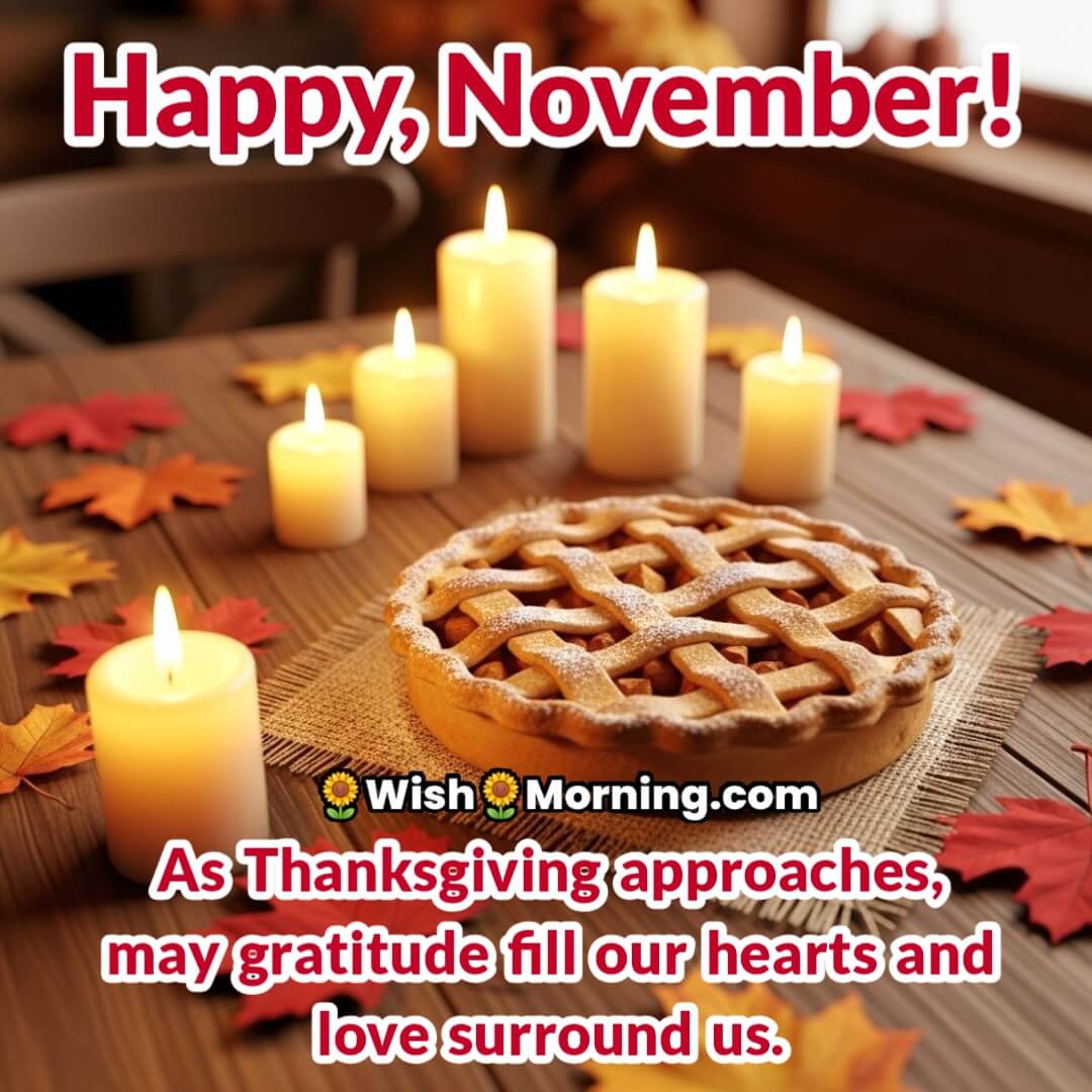 Happy November image featuring a Thanksgiving table and joyful family, symbolizing gratitude, love, and seasonal connection.