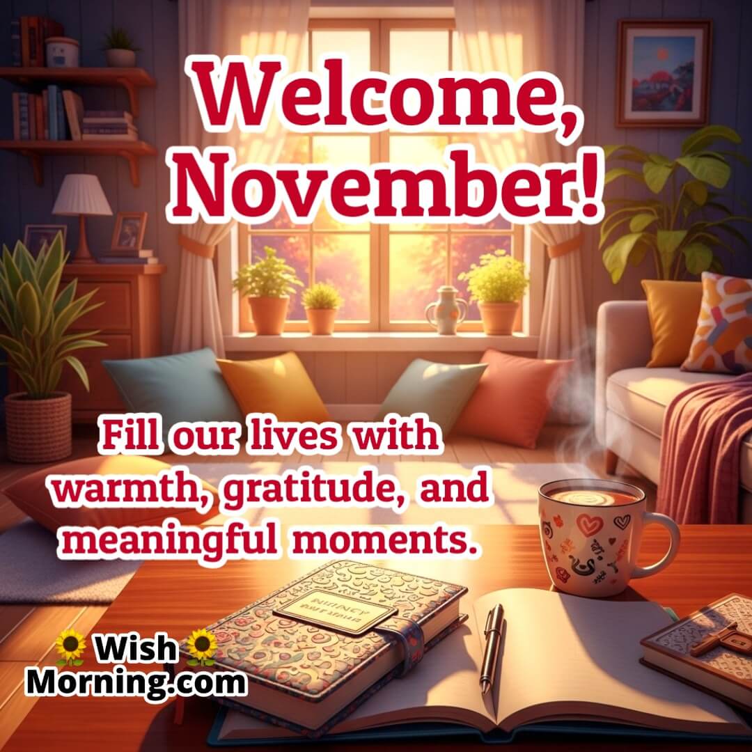 Welcome November image featuring a candlelit room and warm interior, symbolizing comfort, gratitude, and meaningful moments.