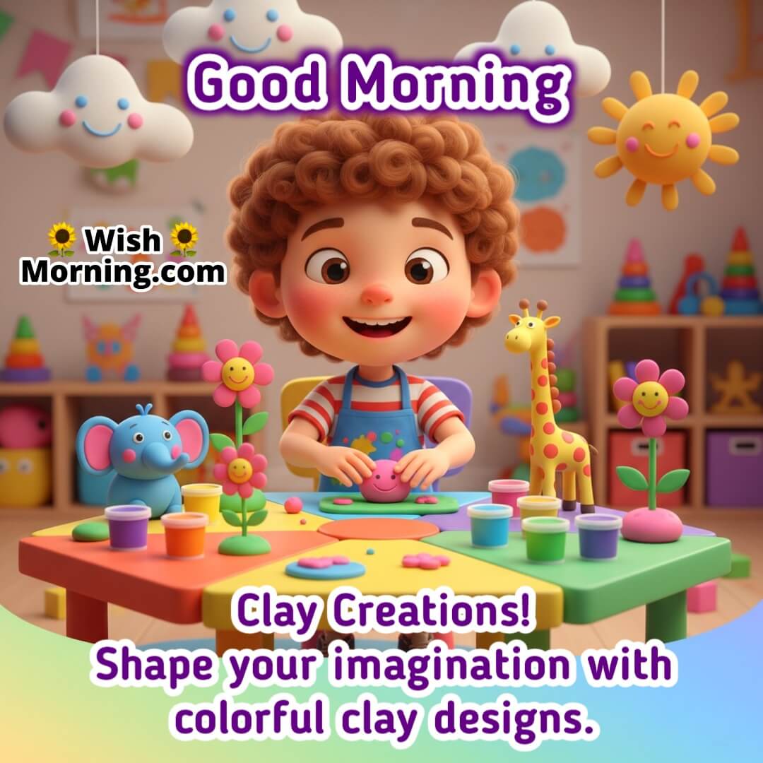 A creative child shaping clay models, symbolizing morning creativity.