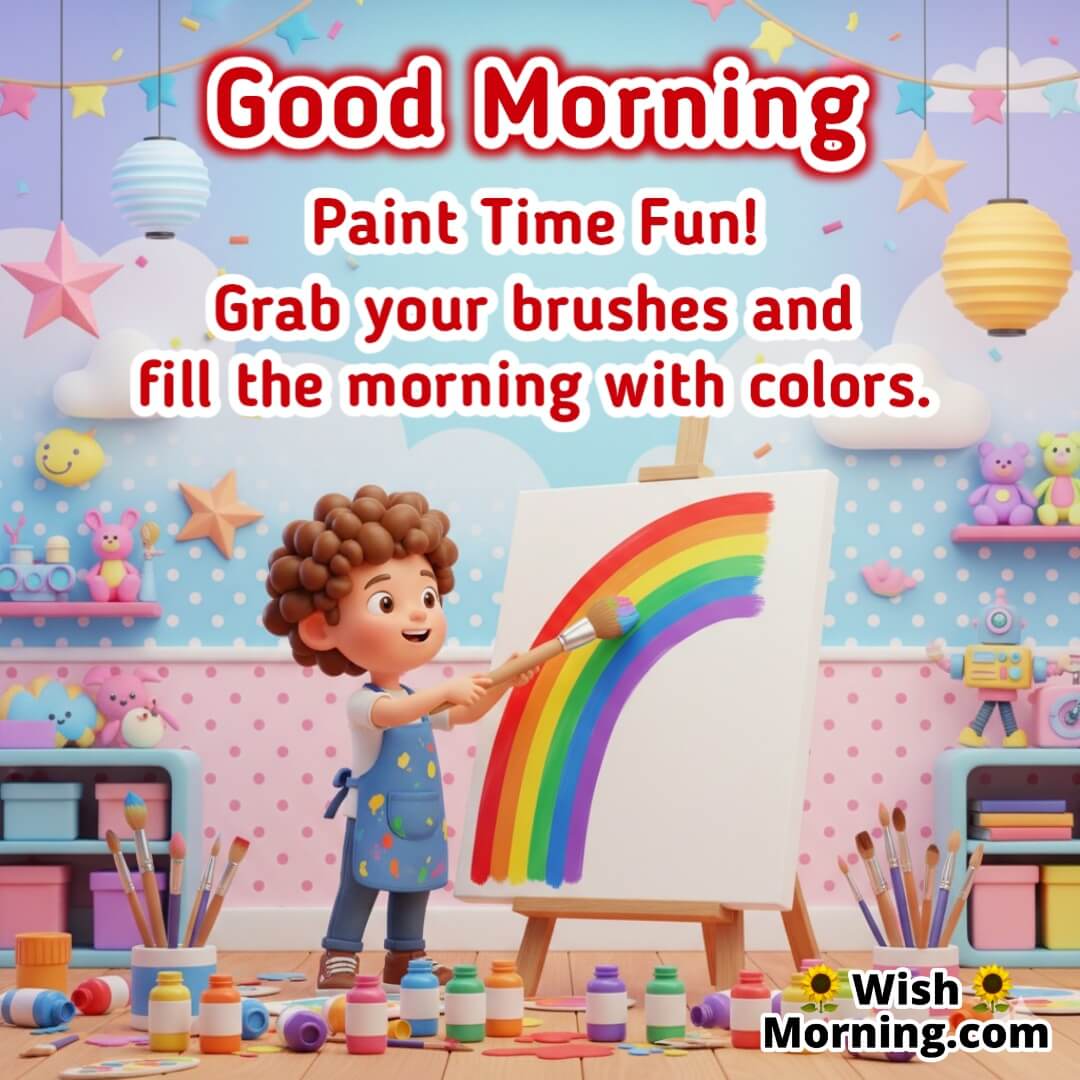 A joyful child painting a rainbow, symbolizing creativity and a bright start.