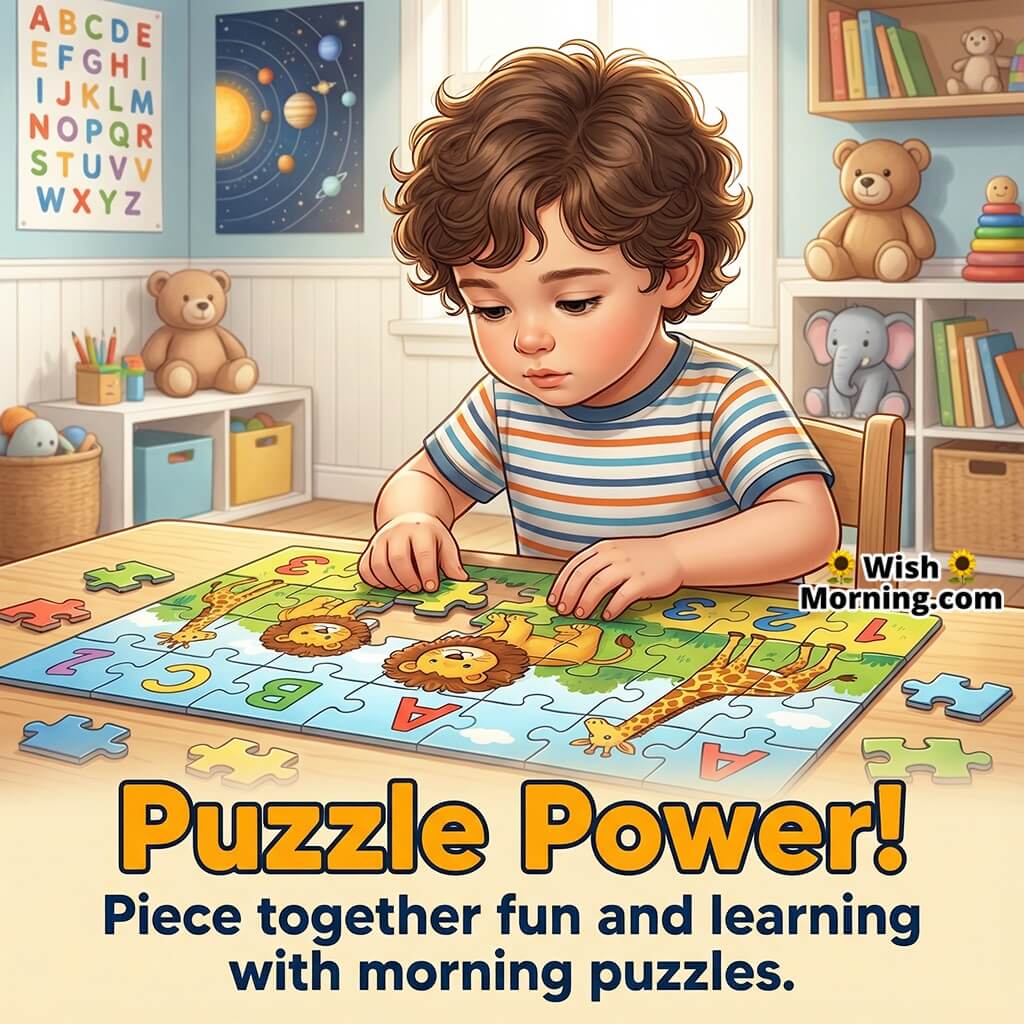 Good Morning Kids Puzzle Activity image featuring a child solving a jigsaw, symbolizing focus and brain-stimulating fun.