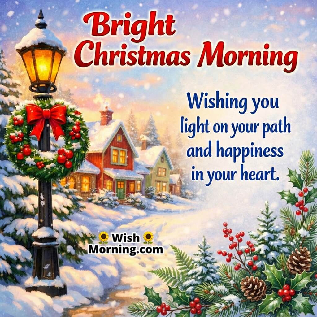Bright Christmas Morning Wish image featuring a joyful winter morning mood with festive light symbolizing guidance, happiness, and hope.