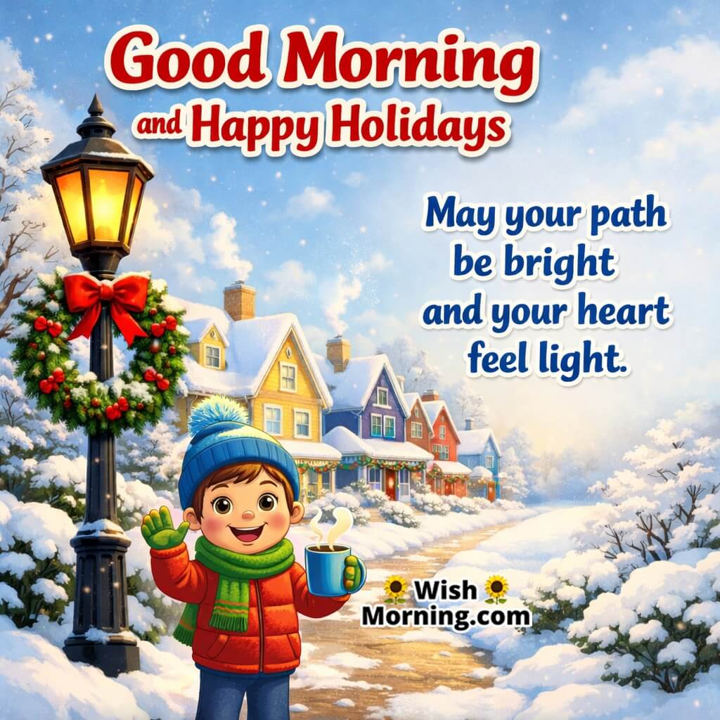 Bright Morning Happy Holidays Wish featuring uplifting festive morning light symbolizing guidance, clarity, and lightness.