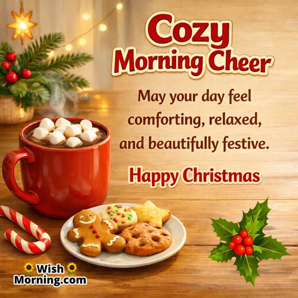 Cozy Cocoa Christmas Morning Wish image featuring a warm festive morning feel symbolizing comfort, relaxation, and holiday cheer.